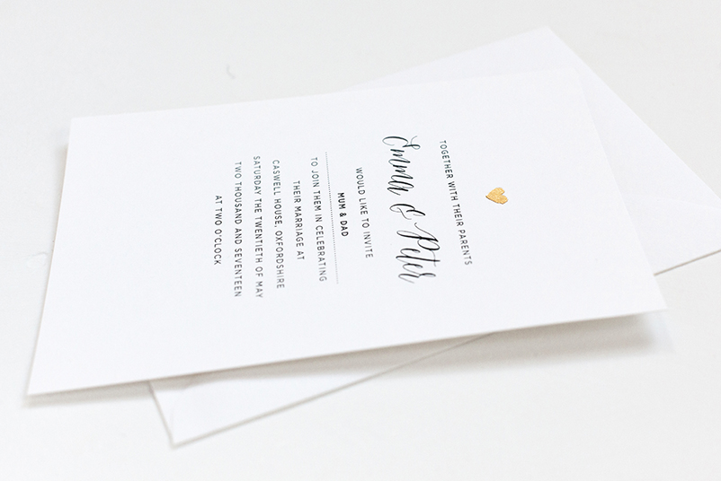 little gold heart wedding invitation