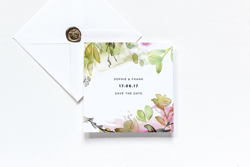 Watercolour floral wedding invites