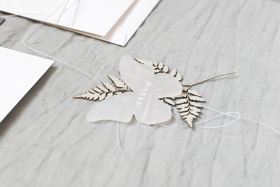 Butterfly Wedding Place Card and Fern