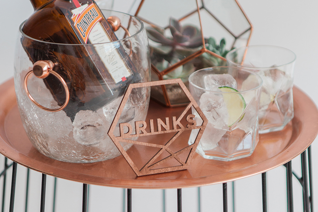 Copper Drinks Cocktail Sign Geometic