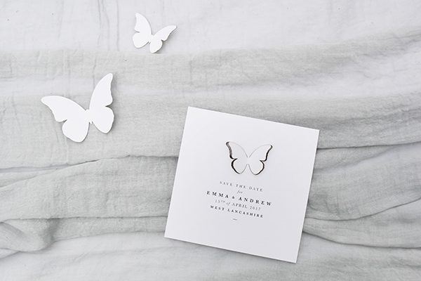 'Flutter' Save the Date with paper butterflies